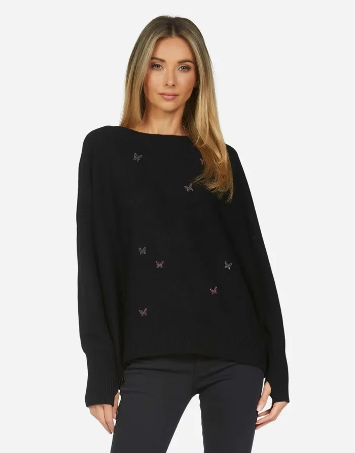 Ladona X Crystal Butterflies Black Women039s Lauren Moshi Long Sleeve