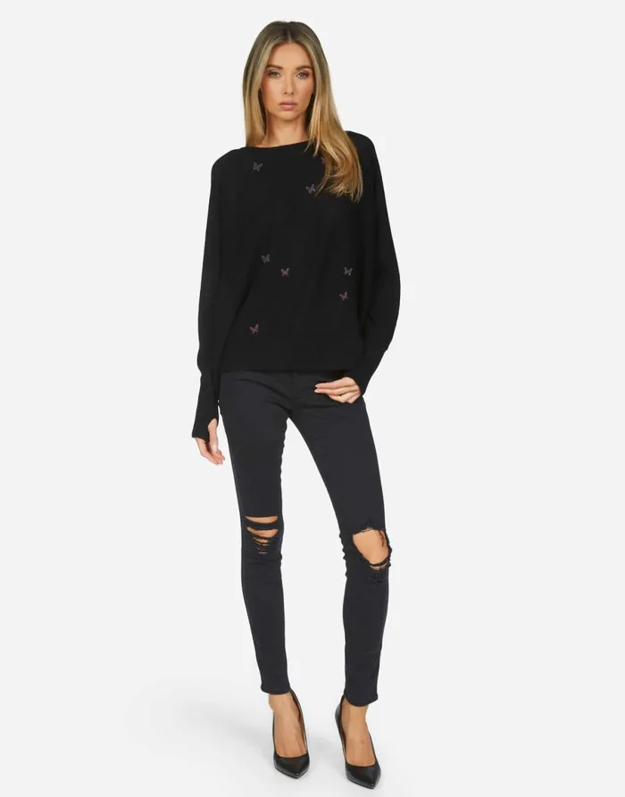 Ladona X Crystal Butterflies Black Women039s Lauren Moshi Long Sleeve