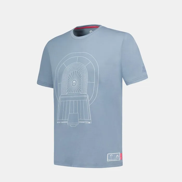 Le Coq Sportif Paris 2024 Capsule Tshirt SaintDenis Faded Denim Men Tshirts And Tops Le Coq Sportif Paris 2024 Capsule Tshirt SaintDenis Faded Denim Men Tshirts And Tops