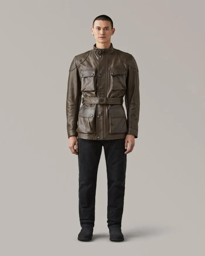 Leather Jackets Men Belstaff Trialmaster Motorcycle Jacket Dark Belstaff Olive