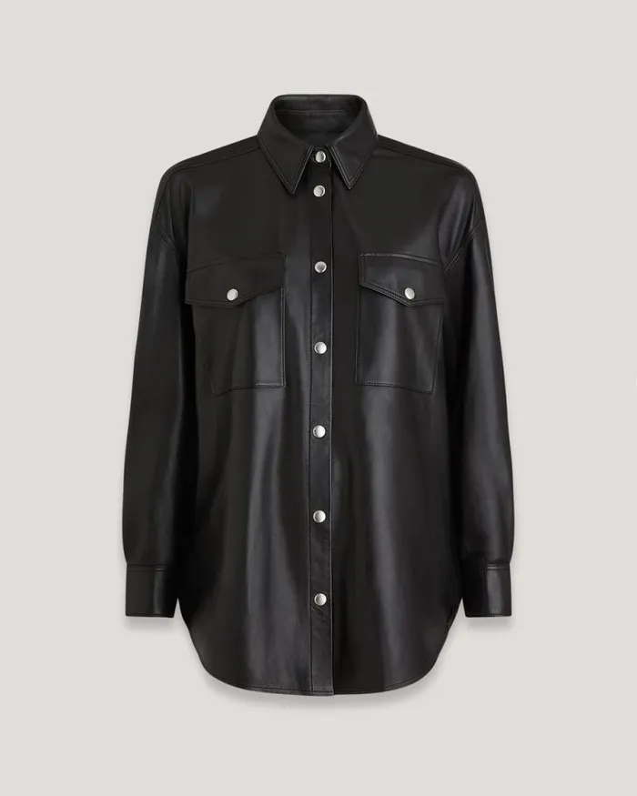 Leather Jackets Women Belstaff Titanium Shirt Black Indigo Denim
