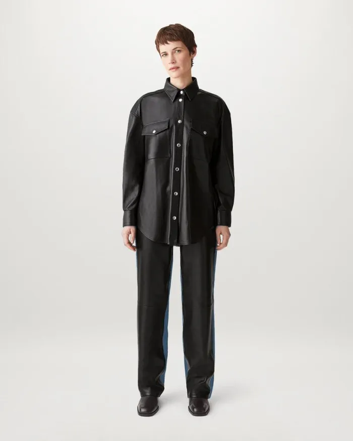 Leather Jackets Women Belstaff Titanium Shirt Black Indigo Denim Leather Jackets Women Belstaff Titanium Shirt Black Indigo Denim