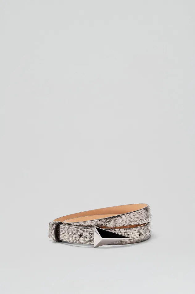 Leather Women Scanlan Theodore METALLIC TRIANGLE TRIM BELT 2 ONYX Leather Women Scanlan Theodore METALLIC TRIANGLE TRIM BELT 2 ONYX
