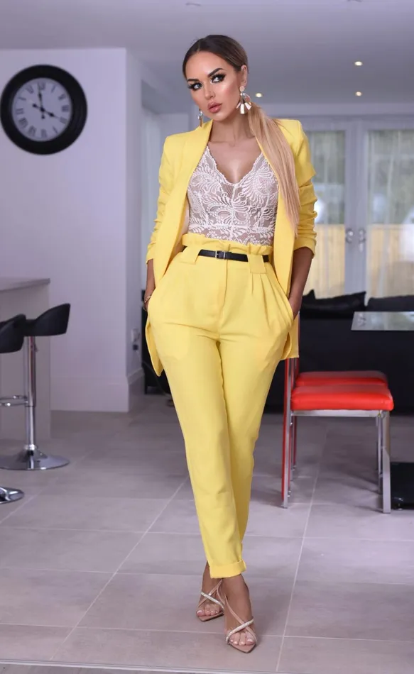 Lemon Paper Bag Pocket Belted Trousers Women Missfiga Trousers