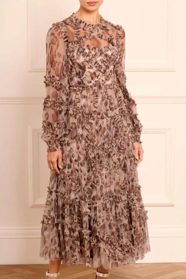 Leopard Diamond Ruffle Ballerina Dress Multi Women Needle and Thread Dresses