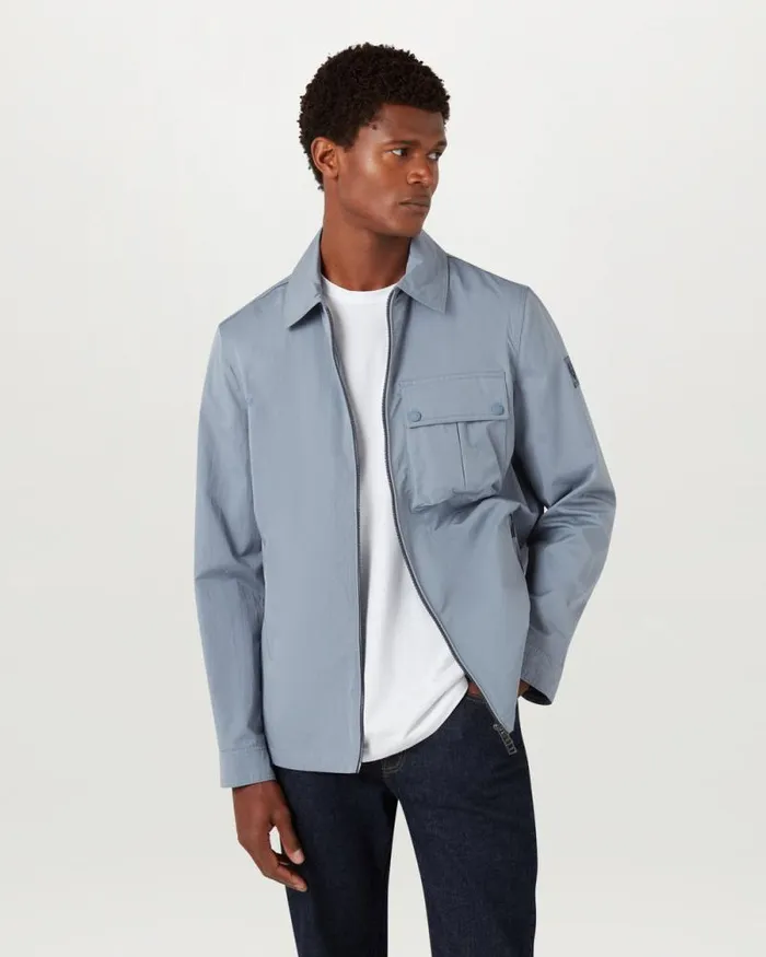 Lightweight Jackets Men Belstaff Drome Overshirt Blue Flint