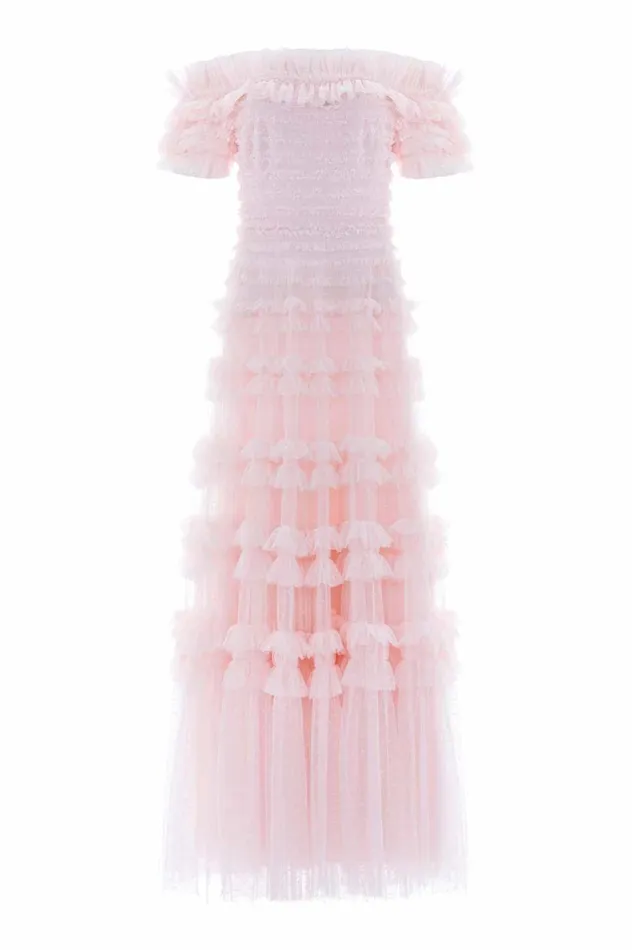 Lisette Ruffle Off Shoulder Gown Pink Women Needle and Thread Dresses