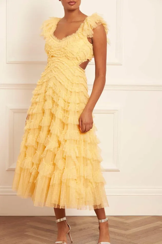 Lola Backless Ballerina Dress Yellow Women Needle and Thread Dresses