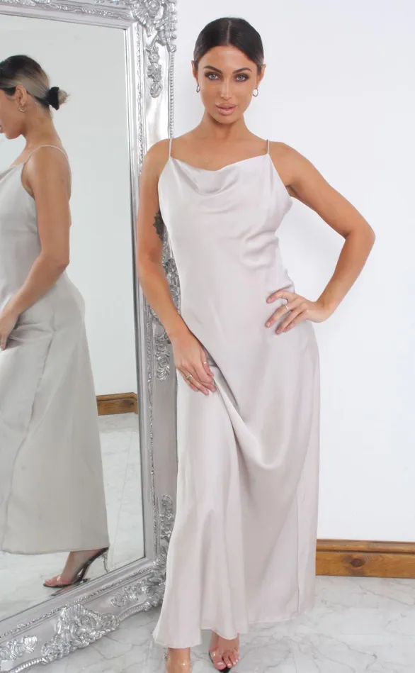 Luxury Stone Satin Cowl Neck Maxi Dress Women Missfiga Maxi Dresses Luxury Stone Satin Cowl Neck Maxi Dress Women Missfiga Maxi Dresses