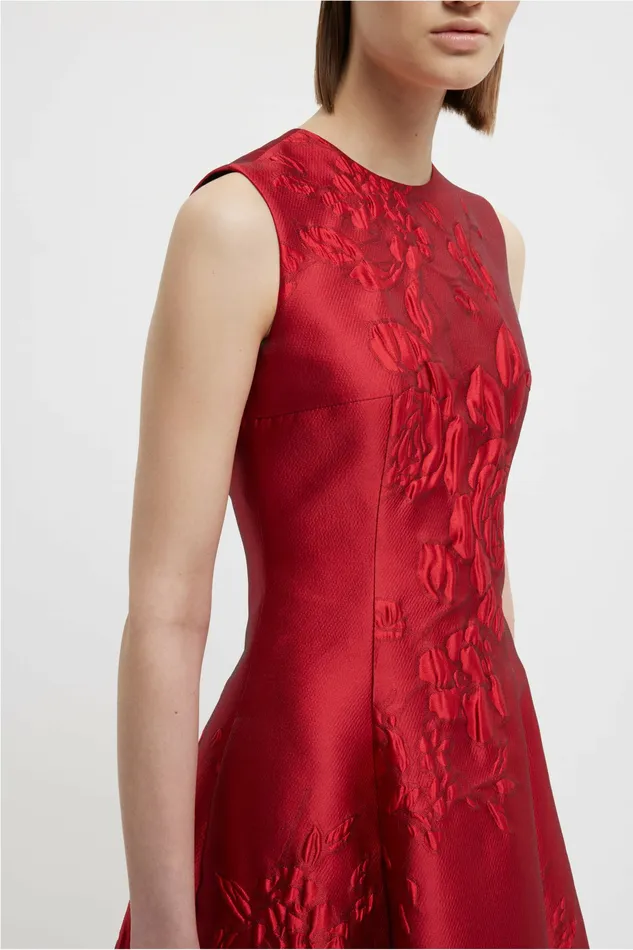 Mara Dress In Red Graphic Rose Jacquard Women Dresses Emilia Wickstead Mara Dress In Red Graphic Rose Jacquard Women Dresses Emilia Wickstead