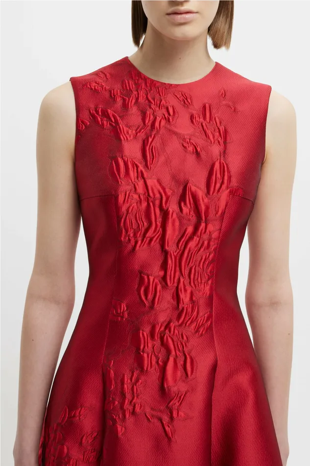 Mara Dress In Red Graphic Rose Jacquard Women Dresses Emilia Wickstead Mara Dress In Red Graphic Rose Jacquard Women Dresses Emilia Wickstead