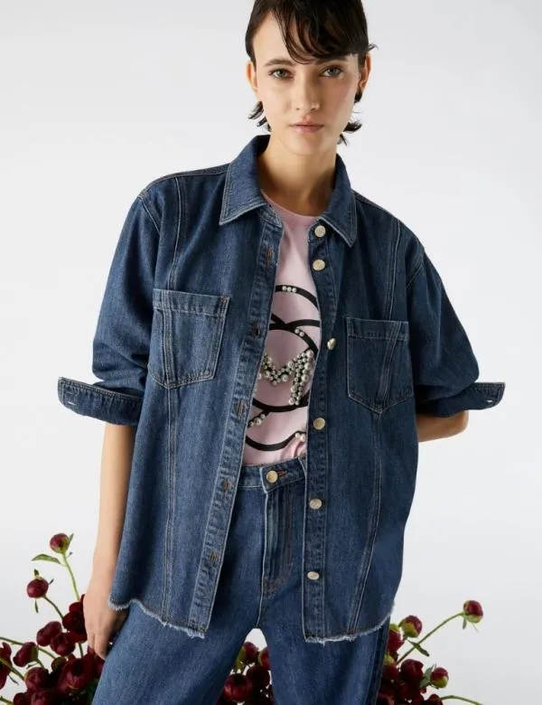 Marella Jackets Women Denim Shacket Navy