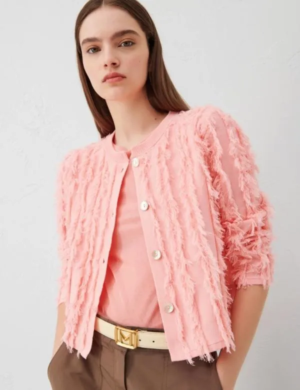 Marella Knitwear Women Fringed Cardigan Peach
