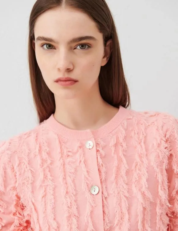 Marella Knitwear Women Fringed Cardigan Peach