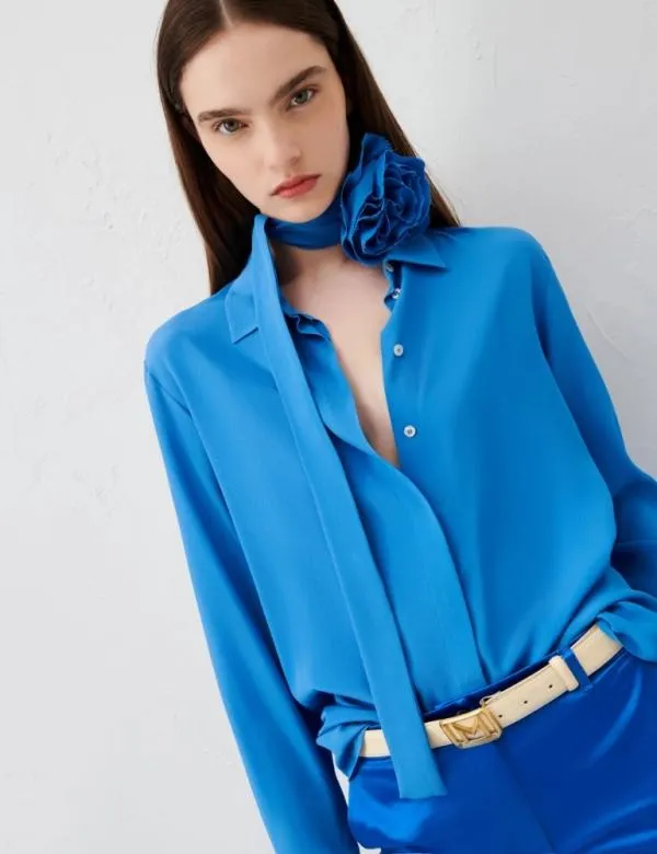Marella Shirts Women Crepe Shirt Deep Blue