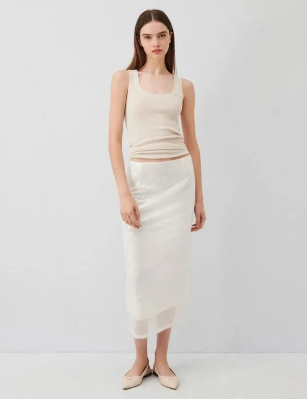 Marella Skirts Women Sequin Skirt Optical White