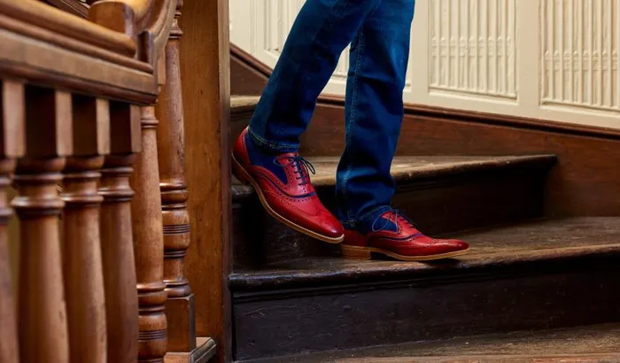 McClean 8211 Red Hand Painted Navy Suede Men Barker Shoes Mens Brogues