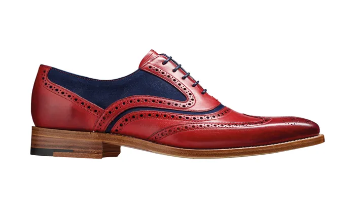 McClean 8211 Red Hand Painted Navy Suede Men Barker Shoes Mens Brogues