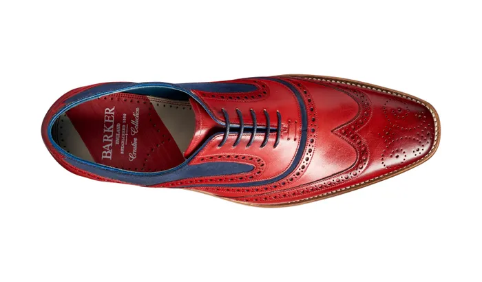 McClean 8211 Red Hand Painted Navy Suede Men Barker Shoes Mens Brogues