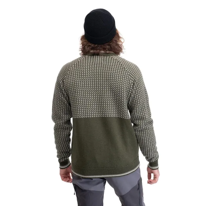 Men Bergans Of Norway Jumpers And Long Sleeves Alvdal Wool Jumper Dark Olive Green Vanilla White