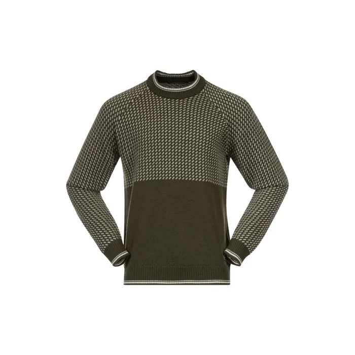 Men Bergans Of Norway Jumpers And Long Sleeves Alvdal Wool Jumper Dark Olive Green Vanilla White