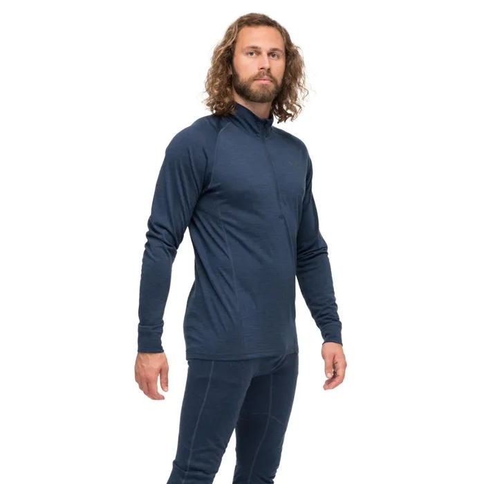 Men Bergans Of Norway Wool Longsleeved Shirts InnerPure Merino Half Zip Navy Blue