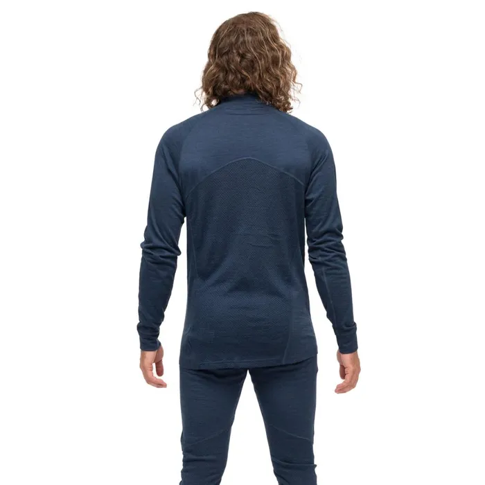 Men Bergans Of Norway Wool Longsleeved Shirts InnerPure Merino Half Zip Navy Blue