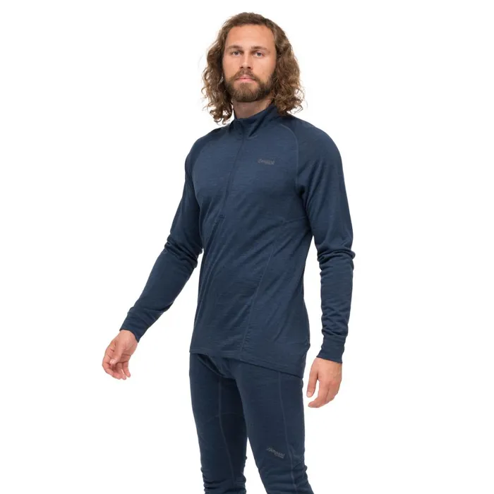 Men Bergans Of Norway Wool Longsleeved Shirts InnerPure Merino Half Zip Navy Blue