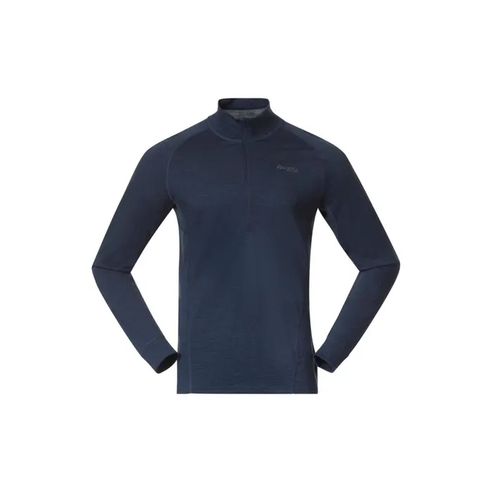 Men Bergans Of Norway Wool Longsleeved Shirts InnerPure Merino Half Zip Navy Blue