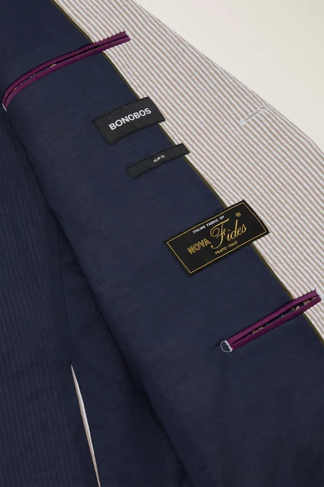 Men Bonobos Blazers and Sport Coats Jetsetter Italian Seersucker Blazer Khaki And White Stripe Men Bonobos Blazers and Sport Coats Jetsetter Italian Seersucker Blazer Khaki And White Stripe