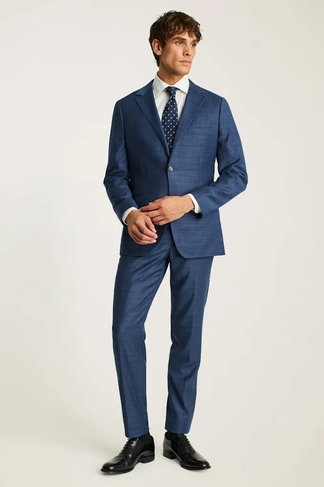 Men Bonobos Blazers and Sport Coats Jetsetter Stretch Wool Suit Jacket Mid Blue Glen Plaid