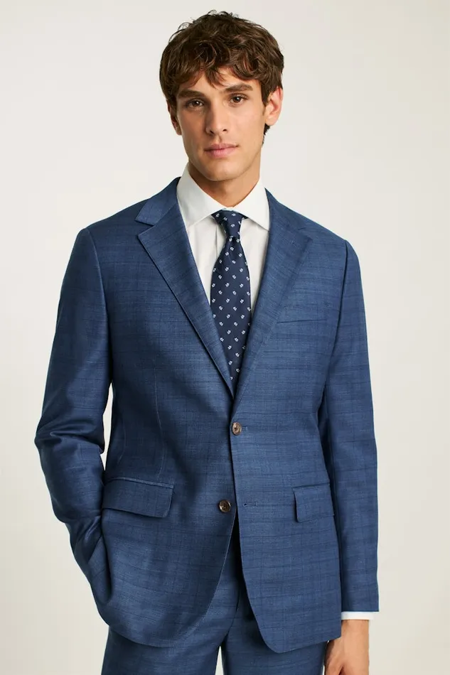 Men Bonobos Blazers and Sport Coats Jetsetter Stretch Wool Suit Jacket Mid Blue Glen Plaid