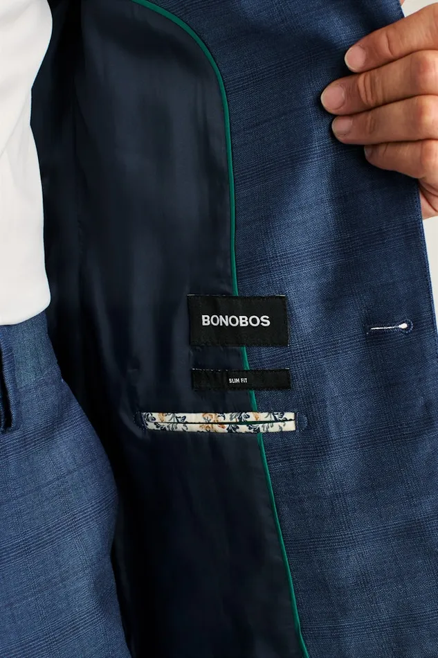 Men Bonobos Blazers and Sport Coats Jetsetter Stretch Wool Suit Jacket Mid Blue Glen Plaid