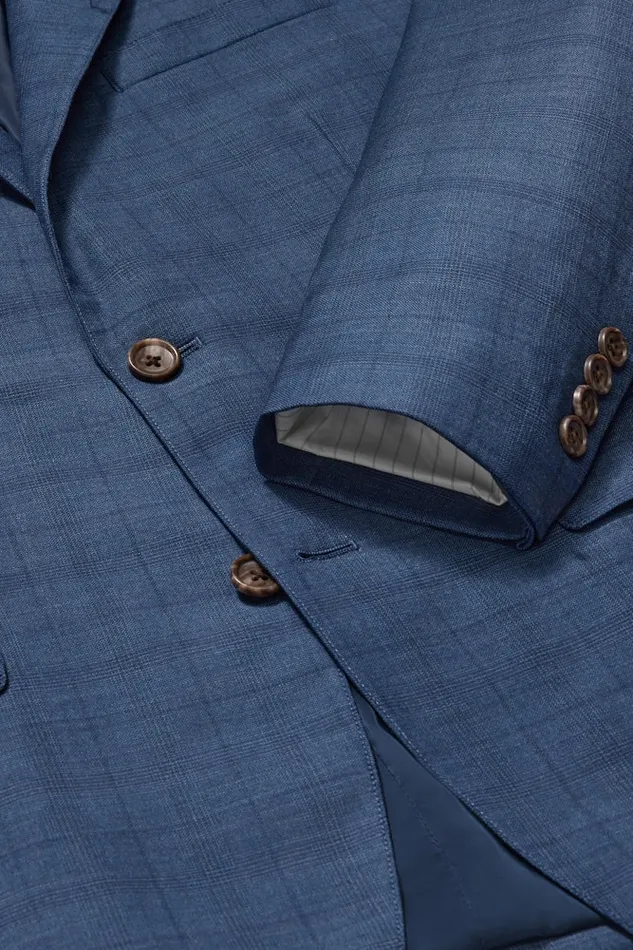 Men Bonobos Blazers and Sport Coats Jetsetter Stretch Wool Suit Jacket Mid Blue Glen Plaid