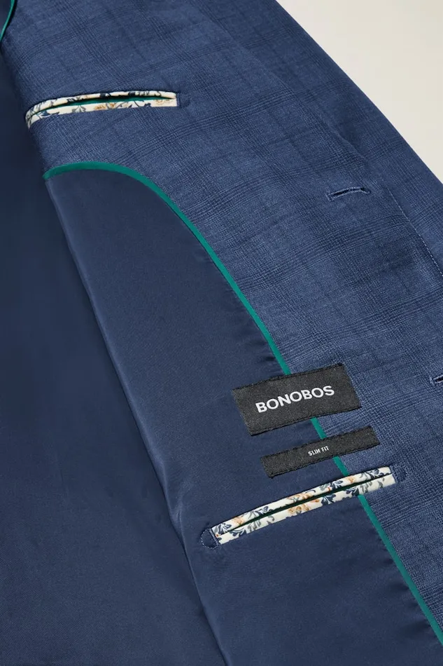 Men Bonobos Blazers and Sport Coats Jetsetter Stretch Wool Suit Jacket Mid Blue Glen Plaid