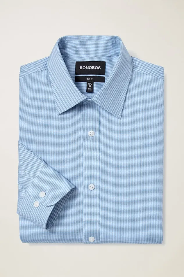 Men Bonobos Business Casual Shirts Easy WrinkleResistant Bonobos Weekday Warrior Dress Shirt Bright Blue Puppytooth