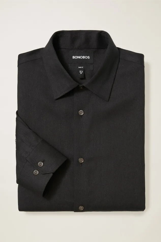 Men Bonobos Business Casual Shirts Jetsetter Premium Linen Dress Shirt Black