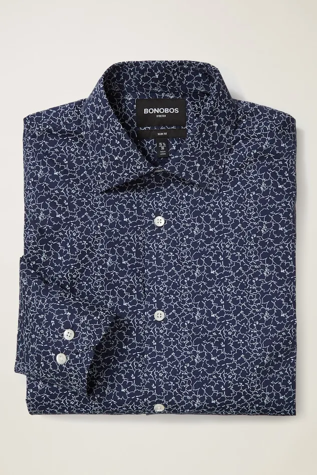 Men Bonobos Formal Dress Shirts Sophisticated and Comfy Bonobos Jetsetter Stretch Dress Shirt Navy Steel Floral