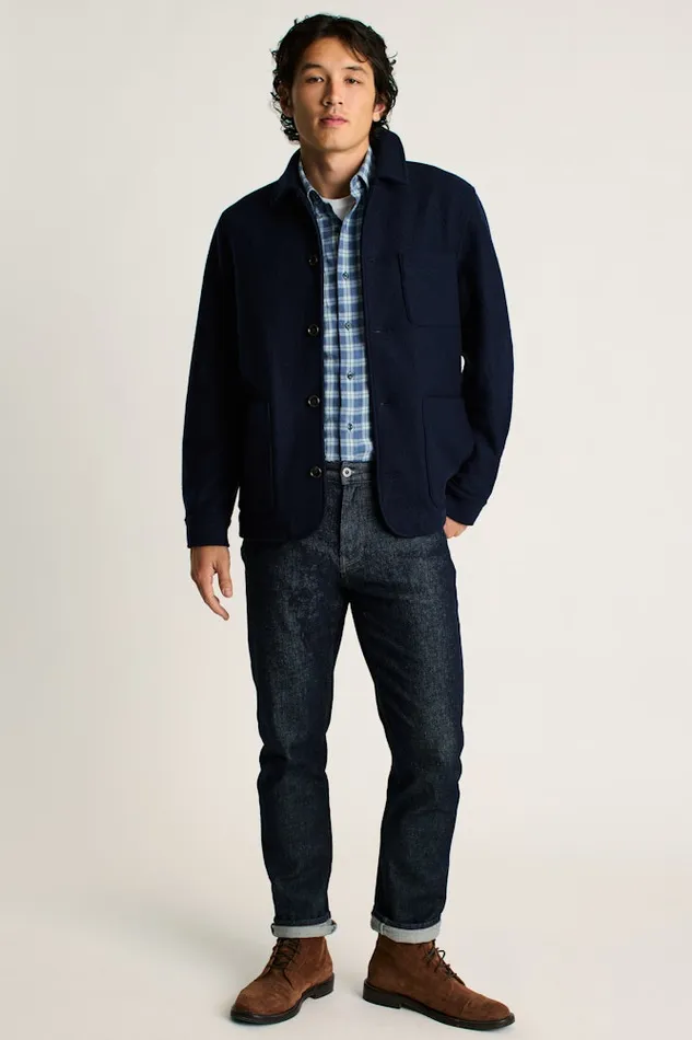 Men Bonobos Jackets and Coats Italian Brushed Wool Chore Jacket Navy Blue