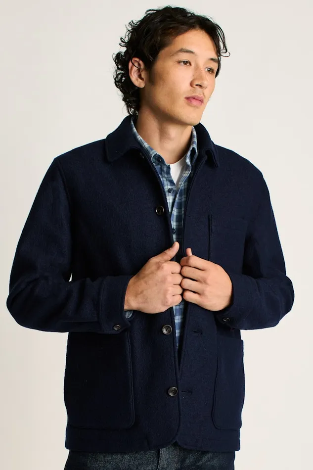 Men Bonobos Jackets and Coats Italian Brushed Wool Chore Jacket Navy Blue Men Bonobos Jackets and Coats Italian Brushed Wool Chore Jacket Navy Blue
