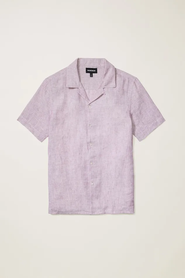 Men Bonobos Short Sleeve Shirts Linen Riviera Cabana Shirt For Men Sangria Linen
