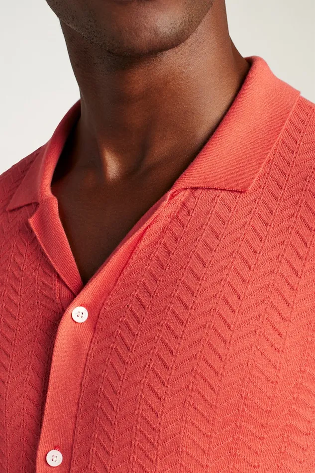 Men Bonobos Sweater Polos Hudson Cabana Sweater Polo Coral Cotton Chevron