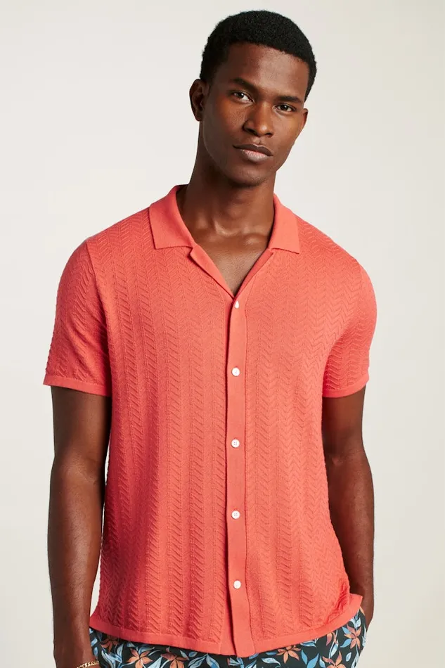 Men Bonobos Sweater Polos Hudson Cabana Sweater Polo Coral Cotton Chevron