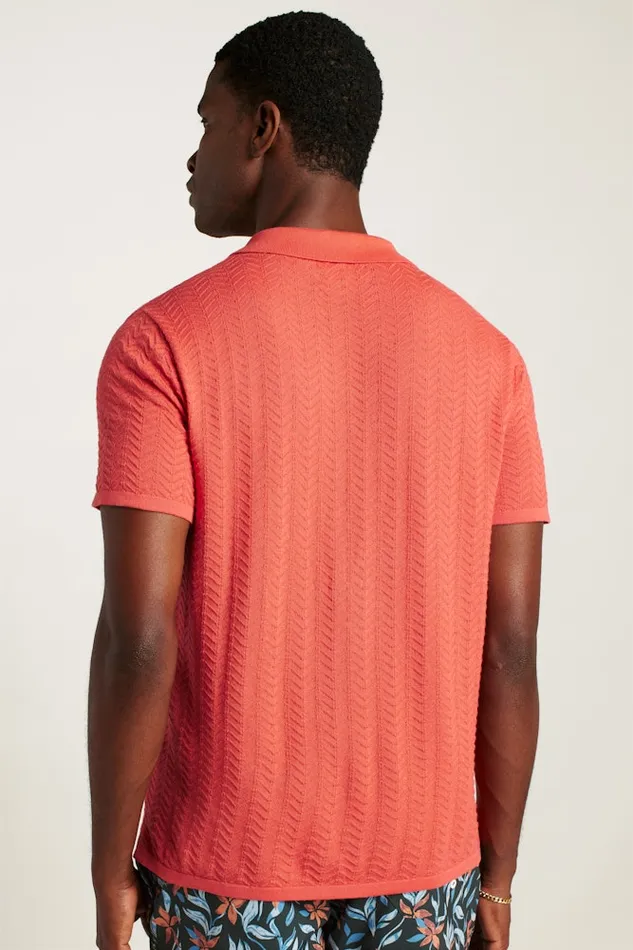 Men Bonobos Sweater Polos Hudson Cabana Sweater Polo Coral Cotton Chevron