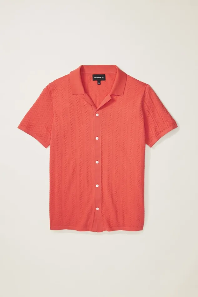 Men Bonobos Sweater Polos Hudson Cabana Sweater Polo Coral Cotton Chevron