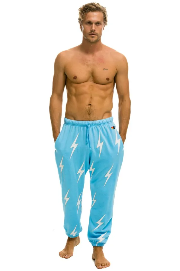 Men Bottoms Aviator Nation BOLT STITCH REPEAT SWEATPANTS 8211 SKY WHITE