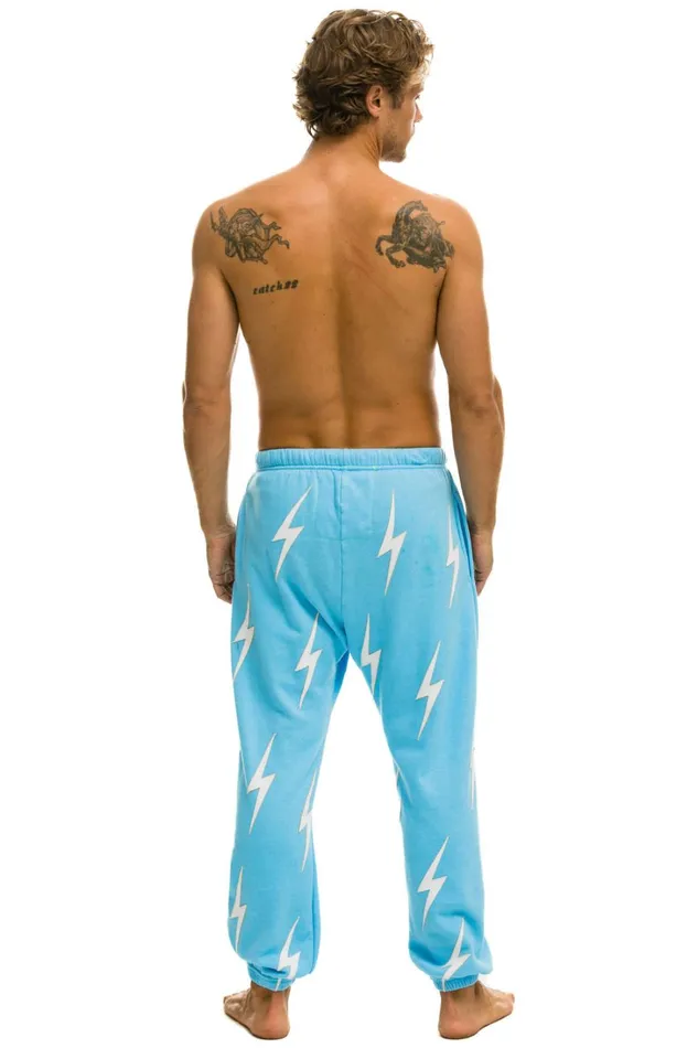 Men Bottoms Aviator Nation BOLT STITCH REPEAT SWEATPANTS 8211 SKY WHITE