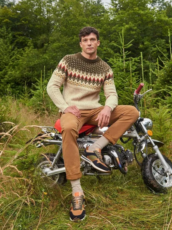 Men Cable Wool Fairisle Crew Neck Natural Multi White Stuff Knitwear