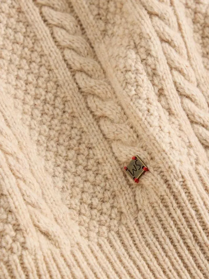 Men Cable Wool Fairisle Crew Neck Natural Multi White Stuff Knitwear