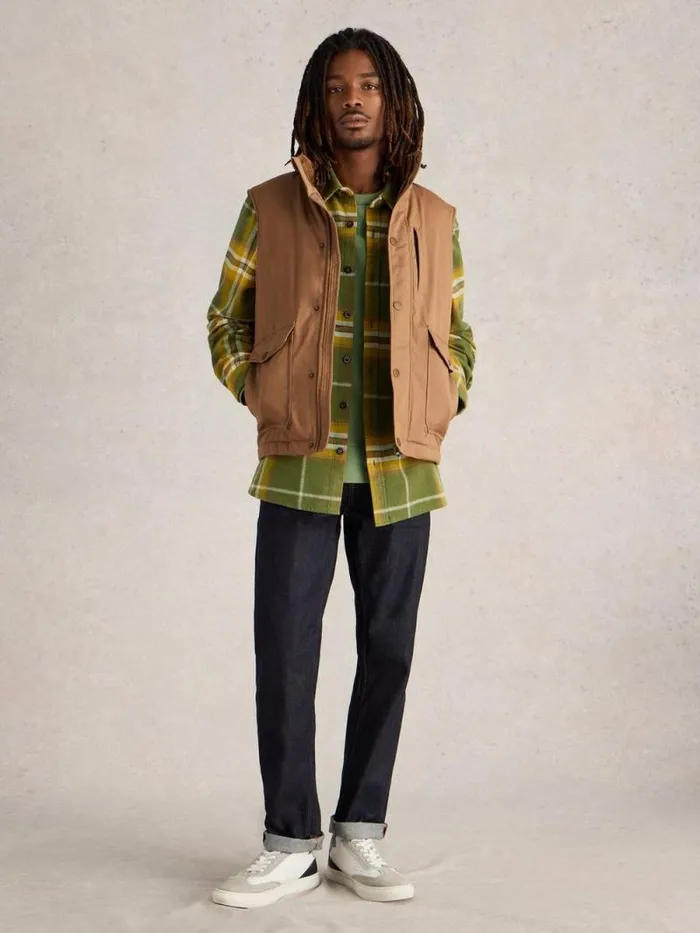 Men Canvas Gilet Mid Tan White Stuff Coats and Jackets